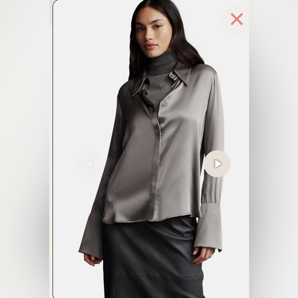 Satin Button-Down Blouse in Steel Gray
